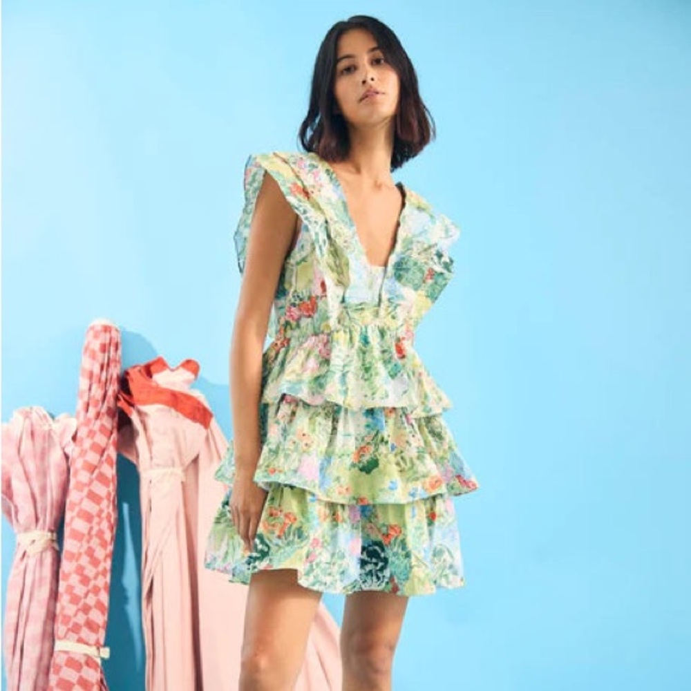 Hunter Bell Pamela Dress Garden Party Floral Tiered Mini Size 10
